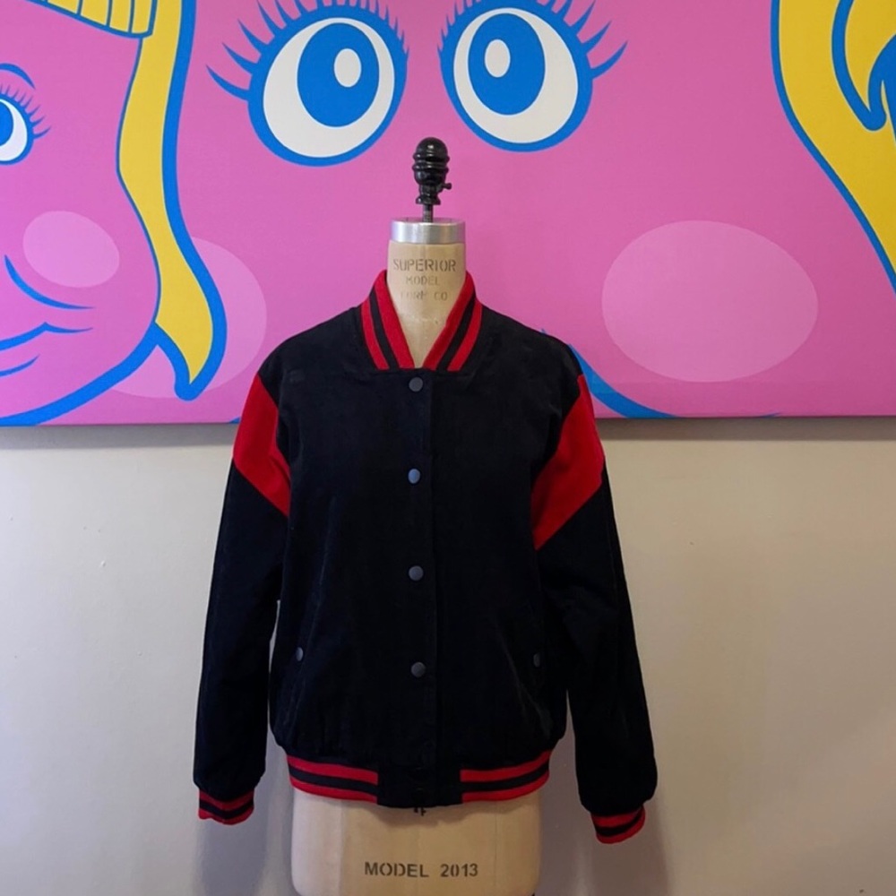 Forever 21 Black Red Corduroy Bomber Jacket